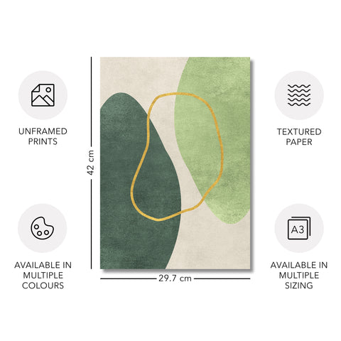 Textured Abstract Modern Minimalist Artwork – Home Decor for Living Room/Bedroom/Hallway/Office – Green - A3 - Set of 3