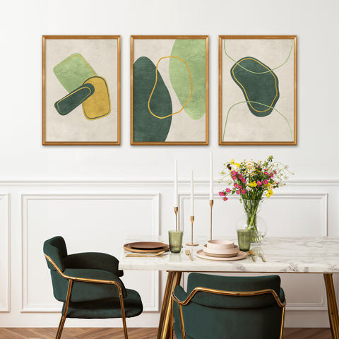 Textured Abstract Modern Minimalist Artwork – Home Decor for Living Room/Bedroom/Hallway/Office – Green - A3 - Set of 3