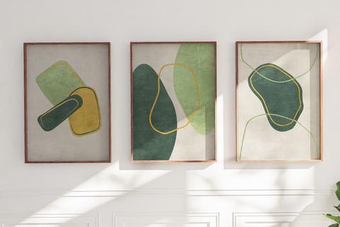 Textured Abstract Modern Minimalist Artwork – Home Decor for Living Room/Bedroom/Hallway/Office – Green - A3 - Set of 3