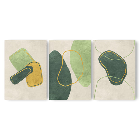 Textured Abstract Modern Minimalist Artwork – Home Decor for Living Room/Bedroom/Hallway/Office – Green - A3 - Set of 3