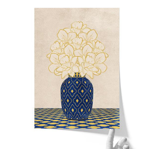 Textured Floral Vase Artwork – Home Decor for Living Room/Bedroom/Hallway/Office – Blue – A4 - Set of 1