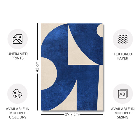 Textured Mid Century Modern Abstract Artwork – Home Decor for Living Room/Bedroom/Hallway/Office – Blue – A3- Set of 2