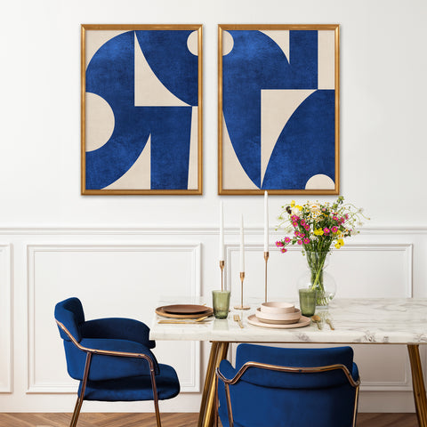 Textured Mid Century Modern Abstract Artwork – Home Decor for Living Room/Bedroom/Hallway/Office – Blue – A3- Set of 2