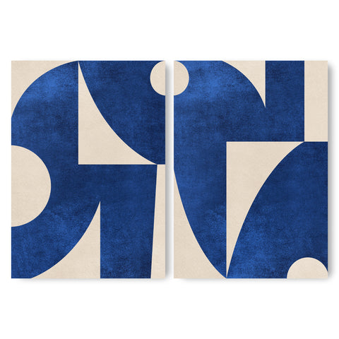 Textured Mid Century Modern Abstract Artwork – Home Decor for Living Room/Bedroom/Hallway/Office – Blue – A3- Set of 2