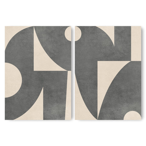 Textured Mid Century Modern Abstract Artwork – Home Decor for Living Room/Bedroom/Hallway/Office – Grey – A3 - Set of 2
