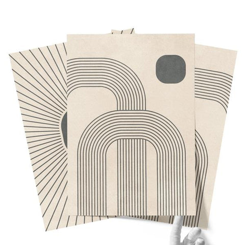 Textured Minimalist Modern Boho Line Art - Home Decor for Living Room Stairs Bedroom Office - Grey - A4- Set of 3