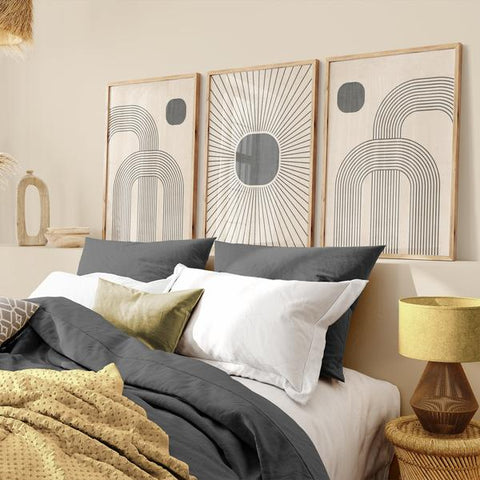 Textured Minimalist Modern Boho Line Art - Home Decor for Living Room Stairs Bedroom Office - Grey - A4- Set of 3