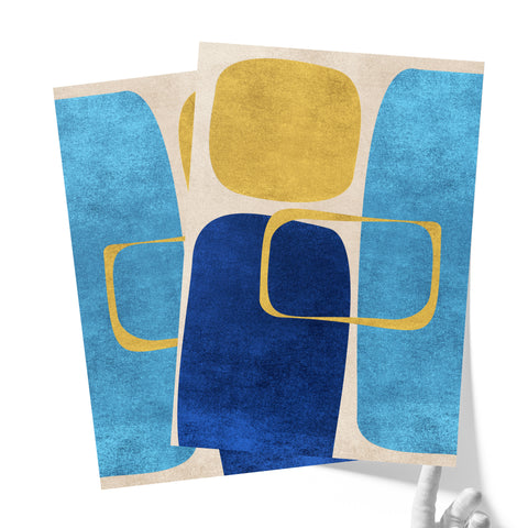 Abstract Minimalist Artwork – Neutral/Blue – A2 – Set of 2