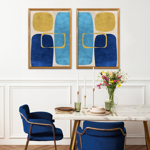 Abstract Minimalist Artwork – Neutral/Blue – A2 – Set of 2