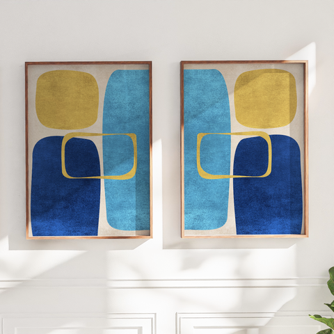 Abstract Minimalist Artwork – Neutral/Blue – A2 – Set of 2