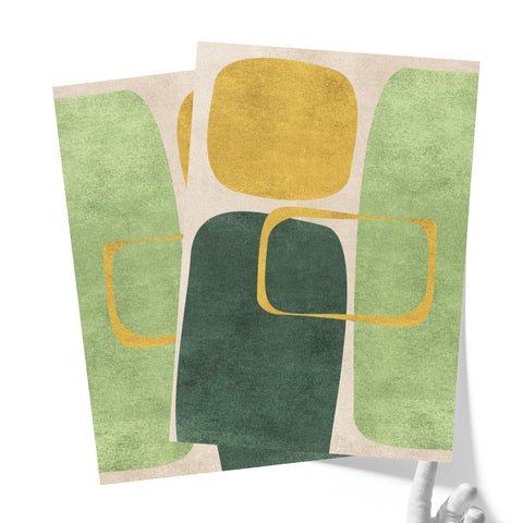 Abstract Minimalist Artwork – Neutral/Green – A2 – Set of 2