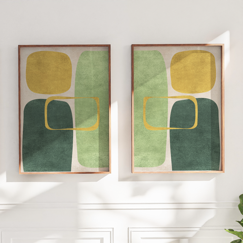 Abstract Minimalist Artwork – Neutral/Green – A2 – Set of 2