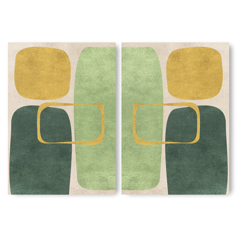 Abstract Minimalist Artwork – Neutral/Green – A2 – Set of 2