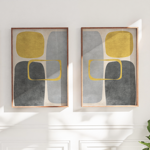 Abstract Minimalist Artwork – Neutral/Grey – A2 – Set of 2