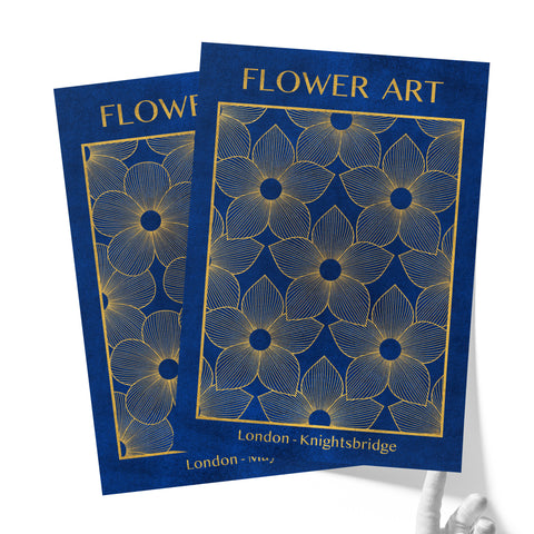 Classic Gold Flowers Artwork – Exclusive Gold Collection - Home Decor for Living Room/Bedroom/Hallway/Office – Blue – A4 - Set of 2- Adam & Alice London - ADAM and ALICE Premium Fine Wall Art Unframed Print – Flowers Art – Vase - Home Decor for Living Room Bedroom Hallway Office – Neutral Background - Grey Blue Green Brown – A3 A4 A2