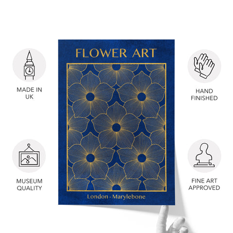 Classic Gold Flowers Artwork – Exclusive Gold Collection - Home Decor for Living Room/Bedroom/Hallway/Office – Blue – A4 - Set of 2- Adam & Alice London - ADAM and ALICE Premium Fine Wall Art Unframed Print – Flowers Art – Vase - Home Decor for Living Room Bedroom Hallway Office – Neutral Background - Grey Blue Green Brown – A3 A4 A2