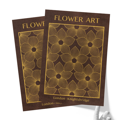 Classic Gold Flowers Artwork – Exclusive Gold Collection - Home Decor for Living Room/Bedroom/Hallway/Office – Brown – A4 - Set of 2- Adam & Alice London - ADAM and ALICE Premium Fine Wall Art Unframed Print – Flowers Art – Vase - Home Decor for Living Room Bedroom Hallway Office – Neutral Background - Grey Blue Green Brown – A3 A4 A2
