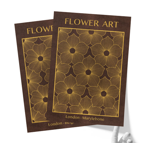 Classic Gold Flowers Artwork – Exclusive Gold Collection - Home Decor for Living Room/Bedroom/Hallway/Office – Brown – A4 - Set of 2- Adam & Alice London - ADAM and ALICE Premium Fine Wall Art Unframed Print – Flowers Art – Vase - Home Decor for Living Room Bedroom Hallway Office – Neutral Background - Grey Blue Green Brown – A3 A4 A2
