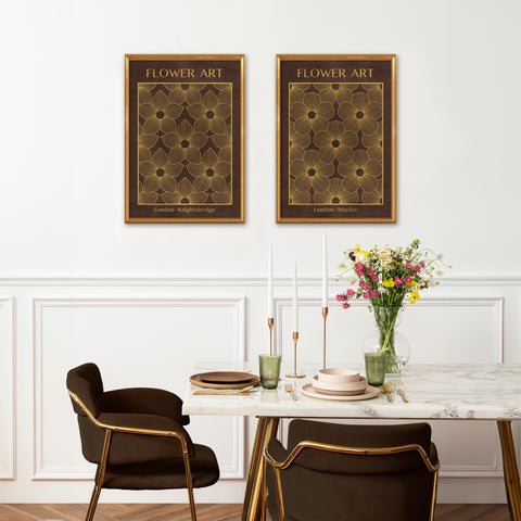 Classic Gold Flowers Artwork – Exclusive Gold Collection - Home Decor for Living Room/Bedroom/Hallway/Office – Brown – A4 - Set of 2- Adam & Alice London - ADAM and ALICE Premium Fine Wall Art Unframed Print – Flowers Art – Vase - Home Decor for Living Room Bedroom Hallway Office – Neutral Background - Grey Blue Green Brown – A3 A4 A2