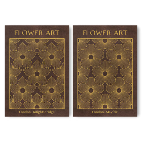 Classic Gold Flowers Artwork – Exclusive Gold Collection - Home Decor for Living Room/Bedroom/Hallway/Office – Brown – A4 - Set of 2- Adam & Alice London - ADAM and ALICE Premium Fine Wall Art Unframed Print – Flowers Art – Vase - Home Decor for Living Room Bedroom Hallway Office – Neutral Background - Grey Blue Green Brown – A3 A4 A2
