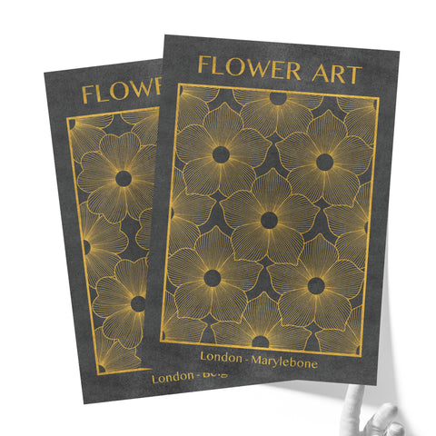 Classic Gold Flowers Artwork – Exclusive Gold Collection - Home Decor for Living Room/Bedroom/Hallway/Office – Gray – A4 - Set of 2- Adam & Alice London - ADAM and ALICE Premium Fine Wall Art Unframed Print – Flowers Art – Vase - Home Decor for Living Room Bedroom Hallway Office – Neutral Background - Grey Blue Green Brown – A3 A4 A2