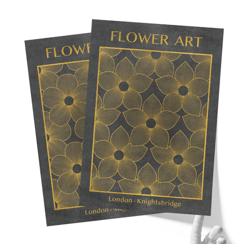 Classic Gold Flowers Artwork – Exclusive Gold Collection - Home Decor for Living Room/Bedroom/Hallway/Office – Gray – A4 - Set of 2- Adam & Alice London - ADAM and ALICE Premium Fine Wall Art Unframed Print – Flowers Art – Vase - Home Decor for Living Room Bedroom Hallway Office – Neutral Background - Grey Blue Green Brown – A3 A4 A2