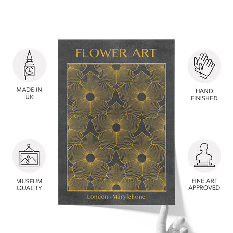 Classic Gold Flowers Artwork – Exclusive Gold Collection - Home Decor for Living Room/Bedroom/Hallway/Office – Gray – A4 - Set of 2- Adam & Alice London - ADAM and ALICE Premium Fine Wall Art Unframed Print – Flowers Art – Vase - Home Decor for Living Room Bedroom Hallway Office – Neutral Background - Grey Blue Green Brown – A3 A4 A2