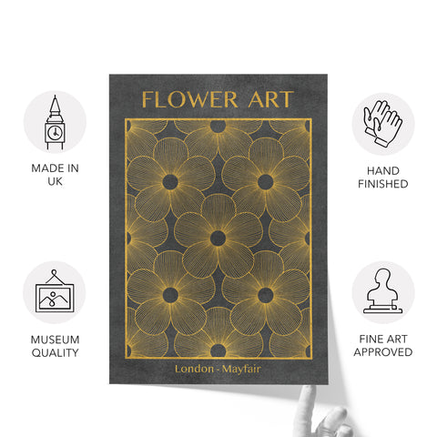 Classic Gold Flowers Artwork – Exclusive Gold Collection - Home Decor for Living Room/Bedroom/Hallway/Office – Gray – A4 - Set of 2- Adam & Alice London - ADAM and ALICE Premium Fine Wall Art Unframed Print – Flowers Art – Vase - Home Decor for Living Room Bedroom Hallway Office – Neutral Background - Grey Blue Green Brown – A3 A4 A2