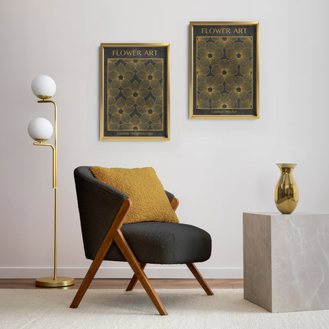 Classic Gold Flowers Artwork – Exclusive Gold Collection - Home Decor for Living Room/Bedroom/Hallway/Office – Gray – A4 - Set of 2- Adam & Alice London - ADAM and ALICE Premium Fine Wall Art Unframed Print – Flowers Art – Vase - Home Decor for Living Room Bedroom Hallway Office – Neutral Background - Grey Blue Green Brown – A3 A4 A2