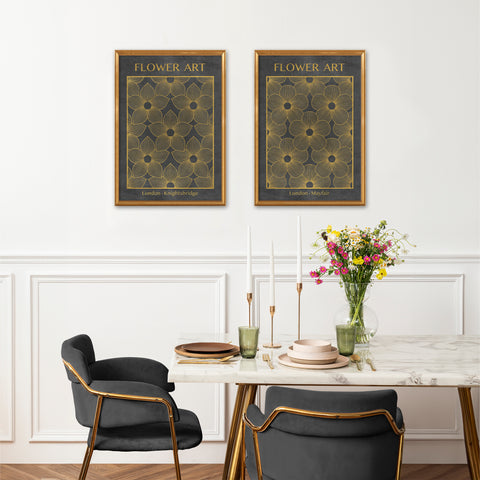 Classic Gold Flowers Artwork – Exclusive Gold Collection - Home Decor for Living Room/Bedroom/Hallway/Office – Gray – A4 - Set of 2- Adam & Alice London - ADAM and ALICE Premium Fine Wall Art Unframed Print – Flowers Art – Vase - Home Decor for Living Room Bedroom Hallway Office – Neutral Background - Grey Blue Green Brown – A3 A4 A2