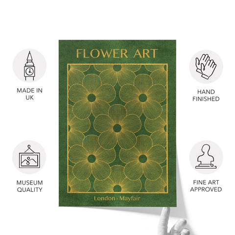 Classic Gold Flowers Artwork – Exclusive Gold Collection - Home Decor for Living Room/Bedroom/Hallway/Office – Green – A4 - Set of 2- Adam & Alice London - ADAM and ALICE Premium Fine Wall Art Unframed Print – Flowers Art – Vase - Home Decor for Living Room Bedroom Hallway Office – Neutral Background - Grey Blue Green Brown – A3 A4 A2
