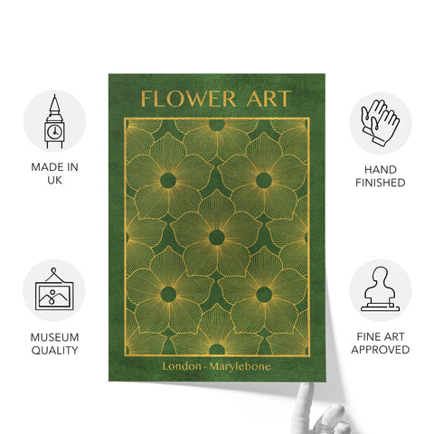 Classic Gold Flowers Artwork – Exclusive Gold Collection - Home Decor for Living Room/Bedroom/Hallway/Office – Green – A4 - Set of 2- Adam & Alice London - ADAM and ALICE Premium Fine Wall Art Unframed Print – Flowers Art – Vase - Home Decor for Living Room Bedroom Hallway Office – Neutral Background - Grey Blue Green Brown – A3 A4 A2