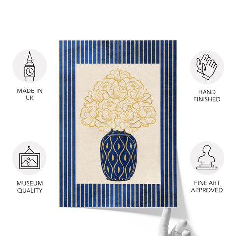 Classy Classic Flowers Artwork – Blue – A3 - Set of 2- Adam & Alice London - ADAM and ALICE Premium Fine Wall Art Unframed Print – Flowers Art – Vase - Home Decor for Living Room Bedroom Hallway Office – Neutral Background - Grey Blue Green Brown – A3 A4 A2