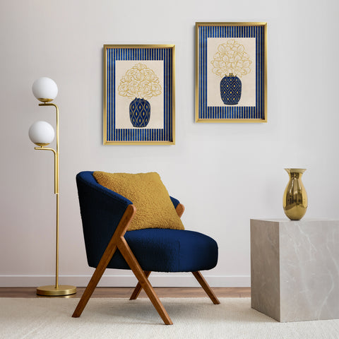 Classy Classic Flowers Artwork – Blue – A3 - Set of 2- Adam & Alice London - ADAM and ALICE Premium Fine Wall Art Unframed Print – Flowers Art – Vase - Home Decor for Living Room Bedroom Hallway Office – Neutral Background - Grey Blue Green Brown – A3 A4 A2