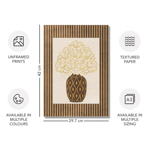 Classy Classic Flowers Artwork – Brown – A3 - Set of 2- Adam & Alice London - ADAM and ALICE Premium Fine Wall Art Unframed Print – Flowers Art – Vase - Home Decor for Living Room Bedroom Hallway Office – Neutral Background - Grey Blue Green Brown – A3 A4 A2