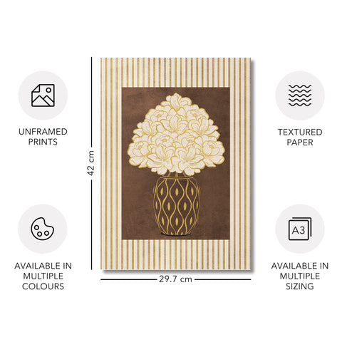 Classy Classic Flowers Artwork – Dark Background - Brown – A3 - Set of 2- Adam & Alice London - ADAM and ALICE Premium Fine Wall Art Unframed Print – Flowers Art – Vase - Home Decor for Living Room Bedroom Hallway Office – Neutral Background - Grey Blue Green Brown – A3 A4 A2