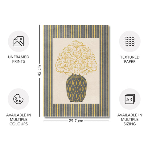 Classy Classic Flowers Artwork – Grey – A3 - Set of 2- Adam & Alice London - ADAM and ALICE Premium Fine Wall Art Unframed Print – Flowers Art – Vase - Home Decor for Living Room Bedroom Hallway Office – Neutral Background - Grey Blue Green Brown – A3 A4 A2