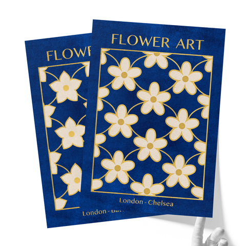 Classy Classic Flowers Artwork – London Gold Collection - Home Decor for Living Room/Bedroom/Hallway/Office – Blue – A4 - Set of 2- Adam & Alice London - ADAM and ALICE Premium Fine Wall Art Unframed Print – Flowers Art – Vase - Home Decor for Living Room Bedroom Hallway Office – Neutral Background - Grey Blue Green Brown – A3 A4 A2