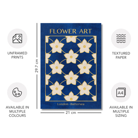 Classy Classic Flowers Artwork – London Gold Collection - Home Decor for Living Room/Bedroom/Hallway/Office – Blue – A4 - Set of 2- Adam & Alice London - ADAM and ALICE Premium Fine Wall Art Unframed Print – Flowers Art – Vase - Home Decor for Living Room Bedroom Hallway Office – Neutral Background - Grey Blue Green Brown – A3 A4 A2
