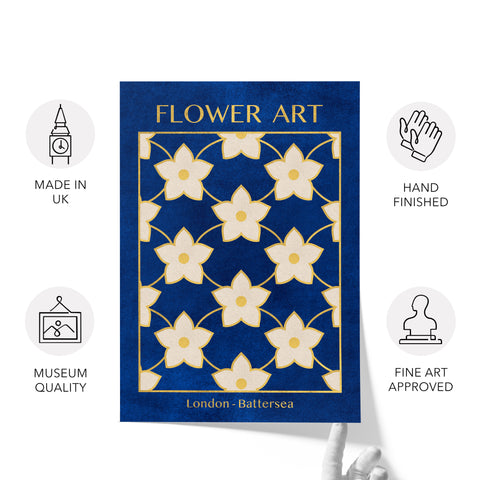 Classy Classic Flowers Artwork – London Gold Collection - Home Decor for Living Room/Bedroom/Hallway/Office – Blue – A4 - Set of 2- Adam & Alice London - ADAM and ALICE Premium Fine Wall Art Unframed Print – Flowers Art – Vase - Home Decor for Living Room Bedroom Hallway Office – Neutral Background - Grey Blue Green Brown – A3 A4 A2