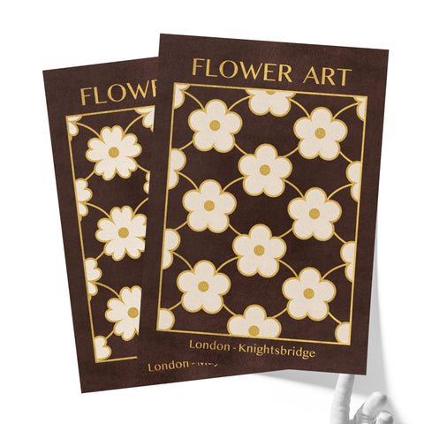 Classy Classic Flowers Artwork – London Gold Collection - Home Decor for Living Room/Bedroom/Hallway/Office – Brown – A4 - Set of 2- Adam & Alice London - ADAM and ALICE Premium Fine Wall Art Unframed Print – Flowers Art – Vase - Home Decor for Living Room Bedroom Hallway Office – Neutral Background - Grey Blue Green Brown – A3 A4 A2