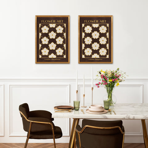 Classy Classic Flowers Artwork – London Gold Collection - Home Decor for Living Room/Bedroom/Hallway/Office – Brown – A4 - Set of 2- Adam & Alice London - ADAM and ALICE Premium Fine Wall Art Unframed Print – Flowers Art – Vase - Home Decor for Living Room Bedroom Hallway Office – Neutral Background - Grey Blue Green Brown – A3 A4 A2