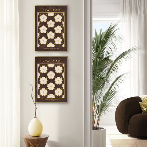 Classy Classic Flowers Artwork – London Gold Collection - Home Decor for Living Room/Bedroom/Hallway/Office – Brown – A4 - Set of 2- Adam & Alice London - ADAM and ALICE Premium Fine Wall Art Unframed Print – Flowers Art – Vase - Home Decor for Living Room Bedroom Hallway Office – Neutral Background - Grey Blue Green Brown – A3 A4 A2