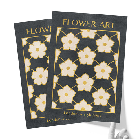 Classy Classic Flowers Artwork – London Gold Collection - Home Decor for Living Room/Bedroom/Hallway/Office – Gray – A4 - Set of 2- Adam & Alice London - ADAM and ALICE Premium Fine Wall Art Unframed Print – Flowers Art – Vase - Home Decor for Living Room Bedroom Hallway Office – Neutral Background - Grey Blue Green Brown – A3 A4 A2