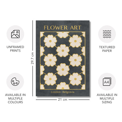 Classy Classic Flowers Artwork – London Gold Collection - Home Decor for Living Room/Bedroom/Hallway/Office – Gray – A4 - Set of 2- Adam & Alice London - ADAM and ALICE Premium Fine Wall Art Unframed Print – Flowers Art – Vase - Home Decor for Living Room Bedroom Hallway Office – Neutral Background - Grey Blue Green Brown – A3 A4 A2