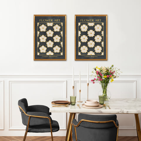 Classy Classic Flowers Artwork – London Gold Collection - Home Decor for Living Room/Bedroom/Hallway/Office – Gray – A4 - Set of 2- Adam & Alice London - ADAM and ALICE Premium Fine Wall Art Unframed Print – Flowers Art – Vase - Home Decor for Living Room Bedroom Hallway Office – Neutral Background - Grey Blue Green Brown – A3 A4 A2