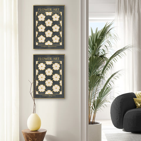 Classy Classic Flowers Artwork – London Gold Collection - Home Decor for Living Room/Bedroom/Hallway/Office – Gray – A4 - Set of 2- Adam & Alice London - ADAM and ALICE Premium Fine Wall Art Unframed Print – Flowers Art – Vase - Home Decor for Living Room Bedroom Hallway Office – Neutral Background - Grey Blue Green Brown – A3 A4 A2