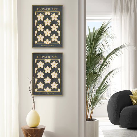 Classy Classic Flowers Artwork – London Gold Collection - Home Decor for Living Room/Bedroom/Hallway/Office – Gray – A4 - Set of 2- Adam & Alice London - ADAM and ALICE Premium Fine Wall Art Unframed Print – Flowers Art – Vase - Home Decor for Living Room Bedroom Hallway Office – Neutral Background - Grey Blue Green Brown – A3 A4 A2