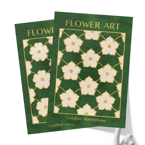 Classy Classic Flowers Artwork – London Gold Collection - Home Decor for Living Room/Bedroom/Hallway/Office – Green – A4 - Set of 2- Adam & Alice London - ADAM and ALICE Premium Fine Wall Art Unframed Print – Flowers Art – Vase - Home Decor for Living Room Bedroom Hallway Office – Neutral Background - Grey Blue Green Brown – A3 A4 A2