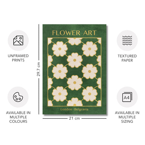 Classy Classic Flowers Artwork – London Gold Collection - Home Decor for Living Room/Bedroom/Hallway/Office – Green – A4 - Set of 2- Adam & Alice London - ADAM and ALICE Premium Fine Wall Art Unframed Print – Flowers Art – Vase - Home Decor for Living Room Bedroom Hallway Office – Neutral Background - Grey Blue Green Brown – A3 A4 A2